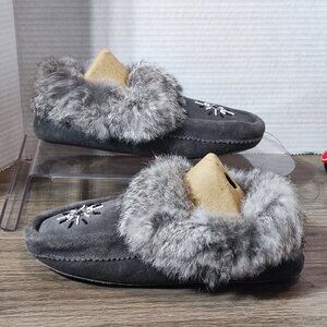 Gray Faux Fur Moccasins
